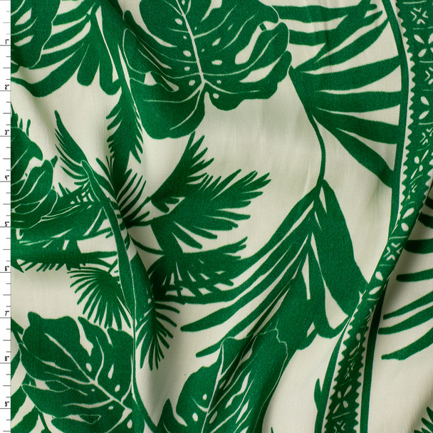 Green Island Flora Patches on Ivory Midweight Rayon Sateen #31405 Fabric By The Yard