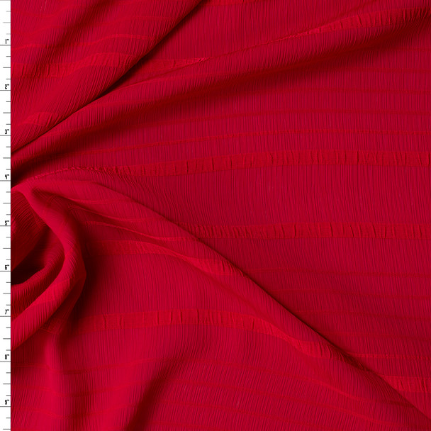 Scarlet Textured Horizontal Stripe Polyester Crinkle Chiffon #31410 Fabric By The Yard