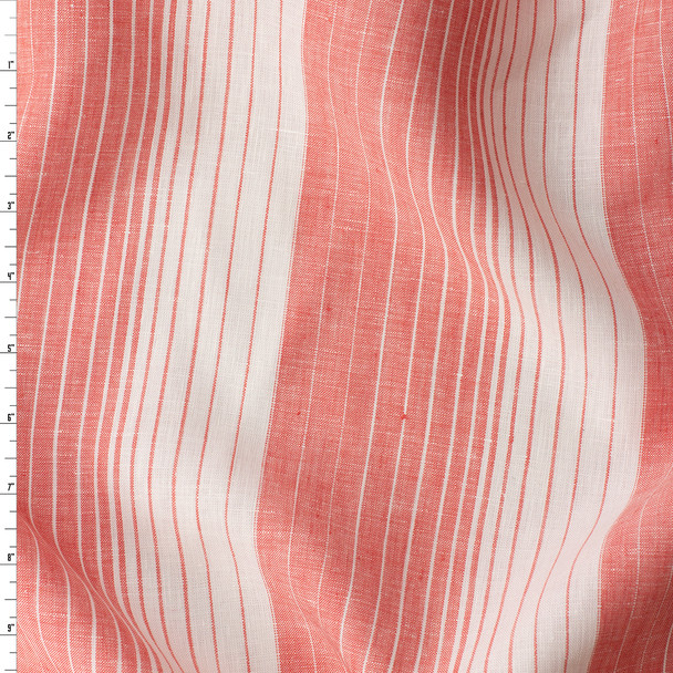 Soft Red and White Ombre Stripe European Designer Linen #31438 Fabric By The Yard