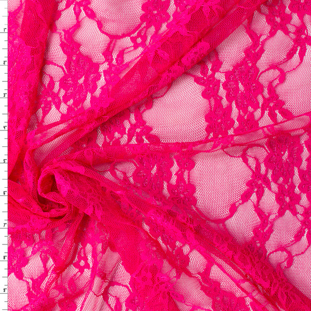 Hot Pink Floral Stretch Lace #31449 Fabric By The Yard