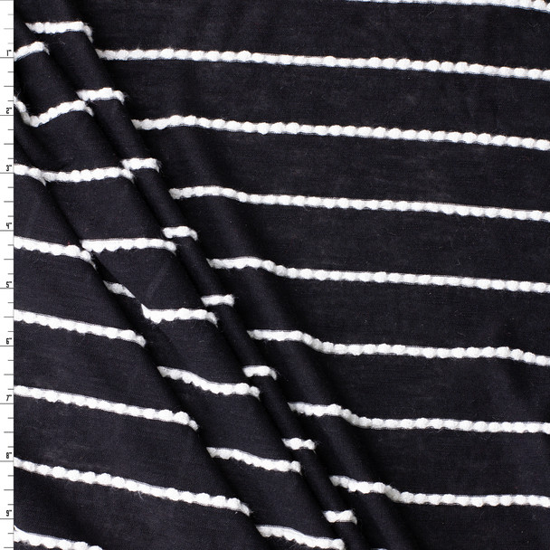 White on Black Scalloped Rayon/Spandex Jersey Knit #31467 Fabric By The Yard