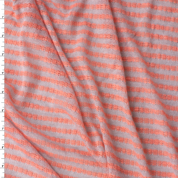 Coral and Light Grey Horizontal Stripe Lightweight Sweater Knit #31475 Fabric By The Yard