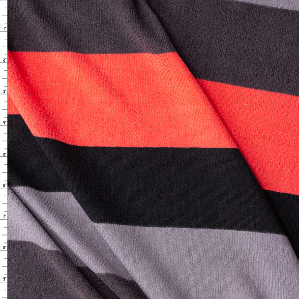 Neon Red and Grey Horizontal Stripe Lightweight Hatchi Knit #31476 Fabric By The Yard