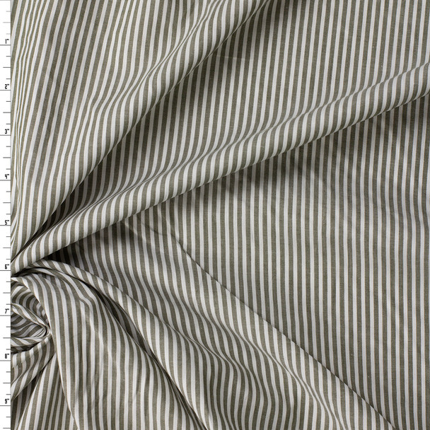 Olive and White Chambray Stripe Cotton Shirting #31516 Fabric By The Yard