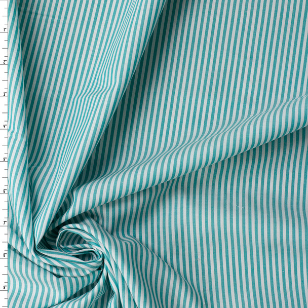 Seafoam and White Chambray Stripe Cotton Shirting #31519 Fabric By The Yard