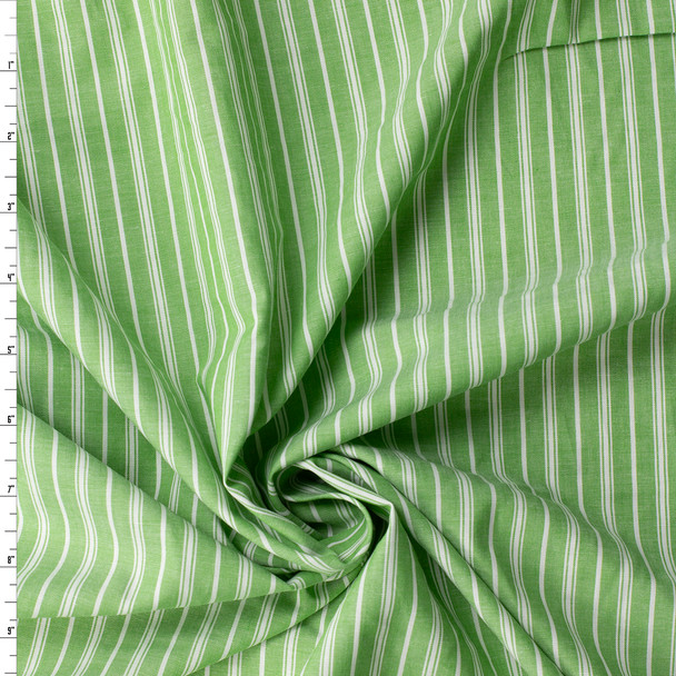 Lime Green and White Chambray Stripe Cotton Shirting #31521 Fabric By The Yard
