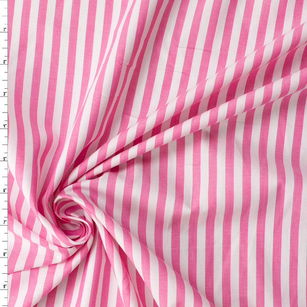 Pink and White Wide Chambray Stripe Cotton Shirting #31523 Fabric By The Yard
