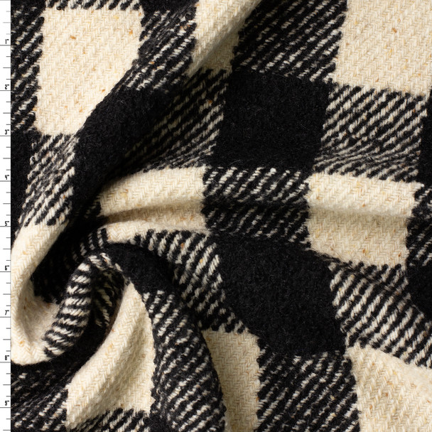 Black and Ivory Buffalo Check Twill Weave Heavy Wool/Poly Tweed #31532 Fabric By The Yard
