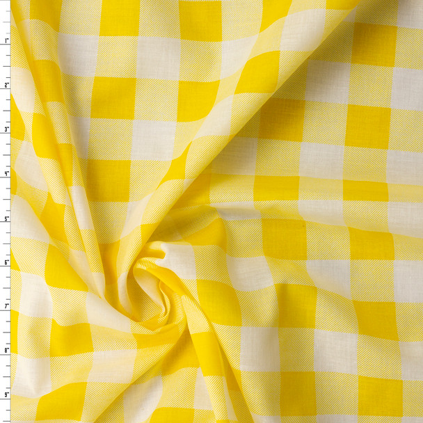 Yellow and White 1” Gingham Print Cotton Lawn #31544 Fabric By The Yard