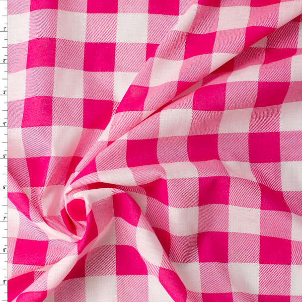 Hot Pink and White 1” Gingham Print Cotton Lawn #31545 Fabric By The Yard