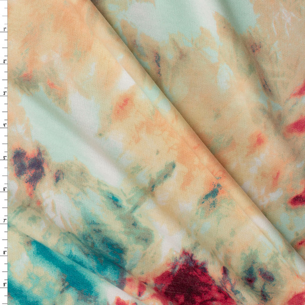 Red, Ivory, and Mint Tie dye Tri-blend French Terry #31633 Fabric By The Yard