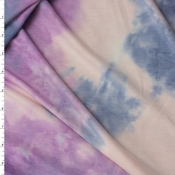 Slate, Cream, and Lilac Tie Dye Tri-blend French Terry #31635 Fabric By The Yard