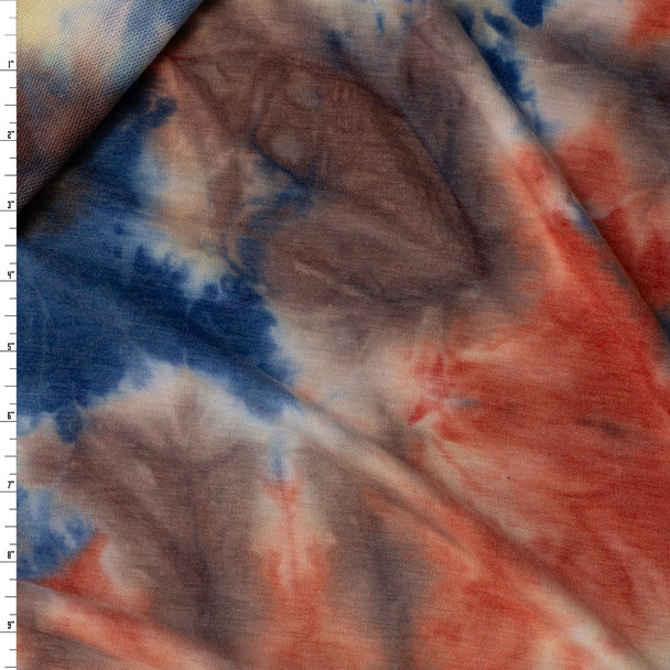 Red, Slate, and Ivory Tie Dye Tri-blend French Terry #31636 Fabric By The Yard