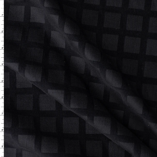 Charcoal on Black Swuares Japanese Pinwale Corduroy from Hokkoh #31733 Fabric By The Yard