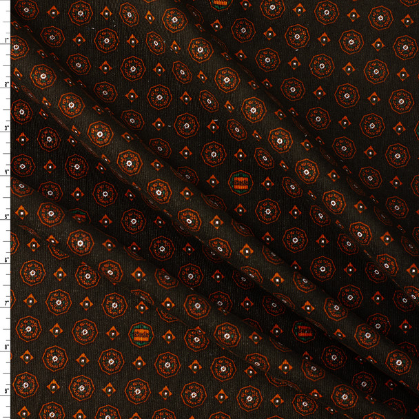 Red on Black Medallions Japanese Pinwale Corduroy from Hokkoh #31734 Fabric By The Yard