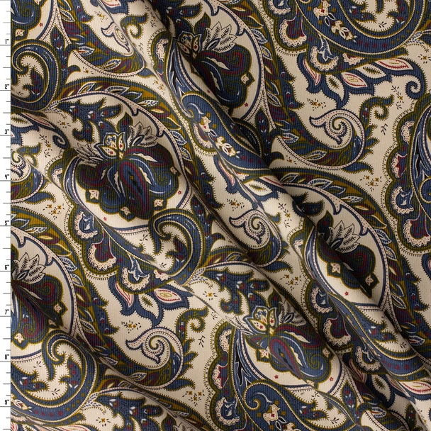 Paisley Floral on Tan Japanese Pinwale Corduroy from Hokkoh #31738 Fabric By The Yard