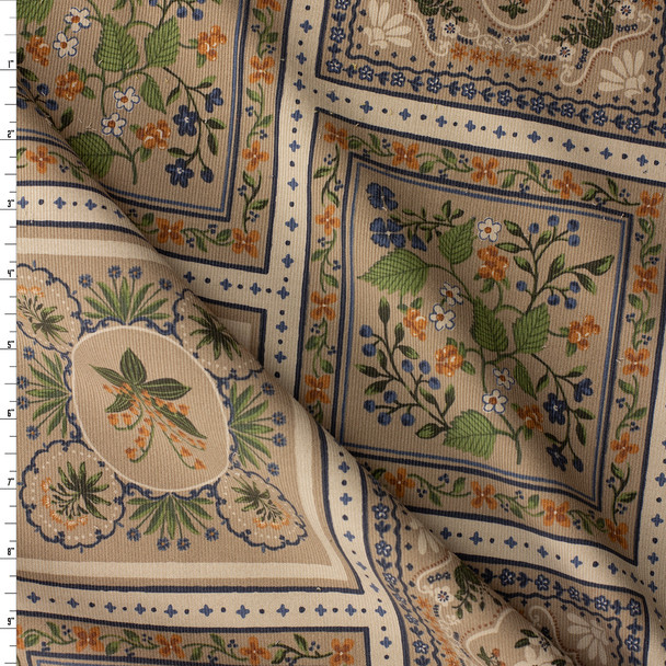 Tan Tiled Floral Japanese Pinwale Corduroy from Hokkoh #31739 Fabric By The Yard