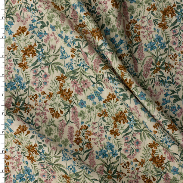 Wildflower Fields on Ivory Japanese Pinwale Corduroy from Hokkoh #31747 Fabric By The Yard