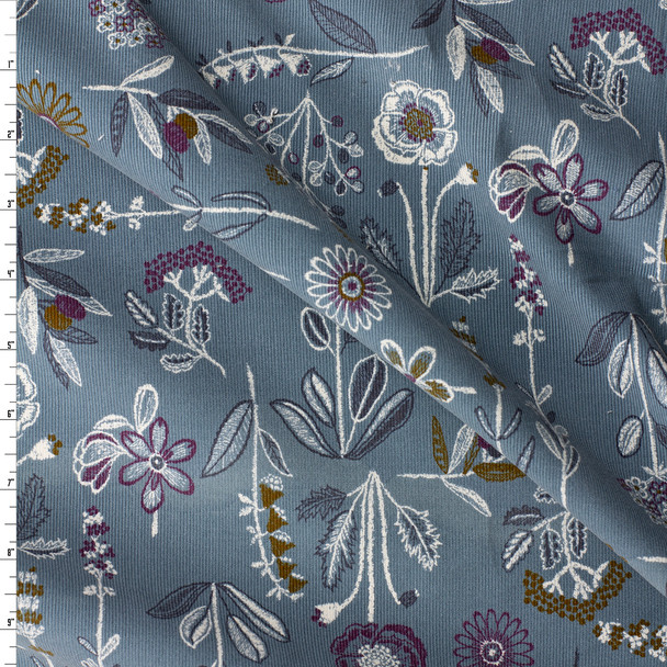 Keepsake Wildflowers on Slate Japanese Pinwale Corduroy from Hokkoh #31749 Fabric By The Yard