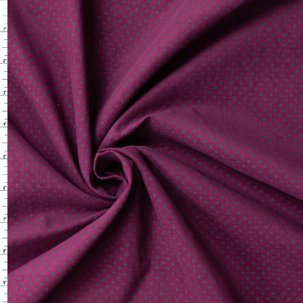 Navy Mini Polka Dots on Plum Italian Designer Pinwale Corduroy #31762 Fabric By The Yard