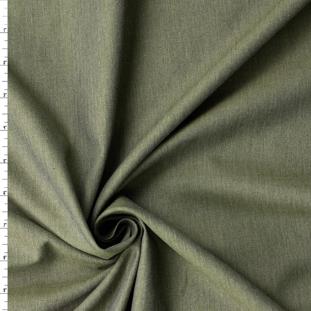 Olive Green Italian Designer Cotton Herringbone #31783 Fabric By The Yard