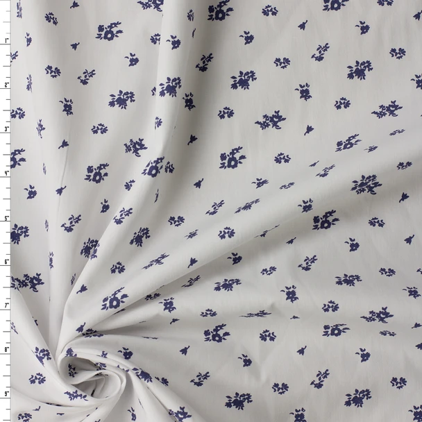 Navy Cottage Mini Floral on White Italian Designer Cotton Poplin #31793 Fabric By The Yard