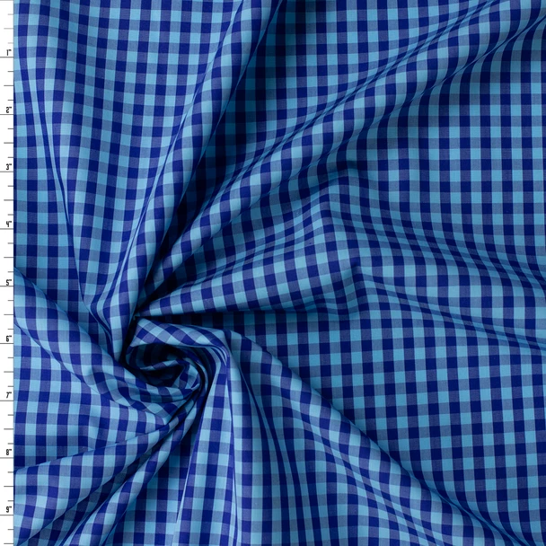 Royal and Aqua Gingham Italian Designer Fine Cotton Shirting #31797 Fabric By The Yard