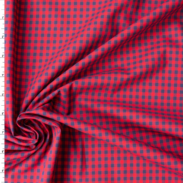 Red and Navy Gingham Italian Designer Fine Cotton Shirting #31798 Fabric By The Yard