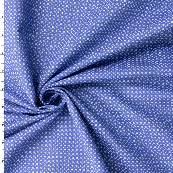 Mini Floral on Denim Blue Italian Designer Midweight Cotton Poplin #31799 Fabric By The Yard
