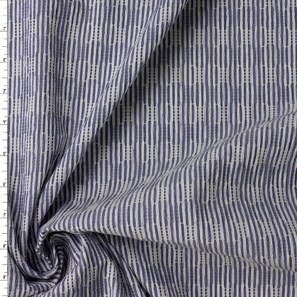 Denim Blue and White Vertical Stripe Italian Designer Selectively Shirred Texture Stripe #31802 Fabric By The Yard