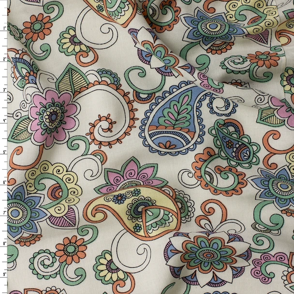 Sea Glass Paisley Rayon Challis #31811 Fabric By The Yard