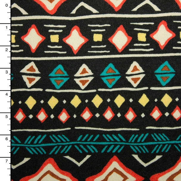 Orange, Teal, Yellow, and Black Tribal Bohemian Stripe Sweater Knit #15382