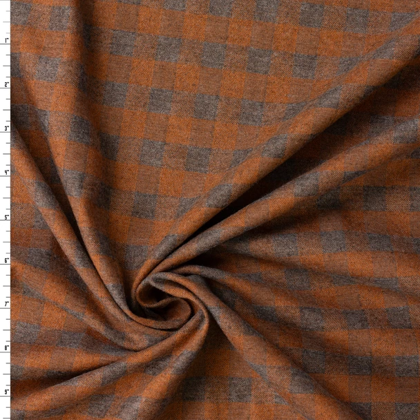 Orange and Grey Plaid Italian Designer Brushed Cotton #31823 Fabric By The Yard