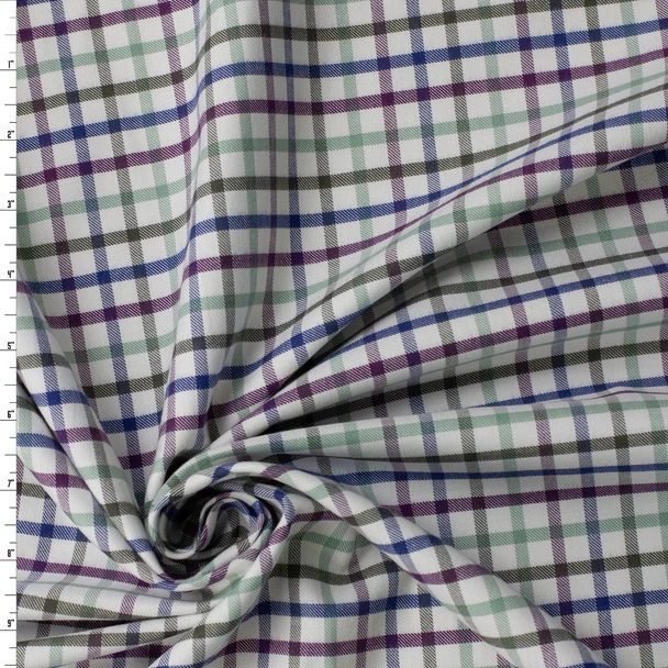 Plum, Sage, Navy, and Olive Plaid on Warm White Italian Designer Brushed Cotton #31824 Fabric By The Yard
