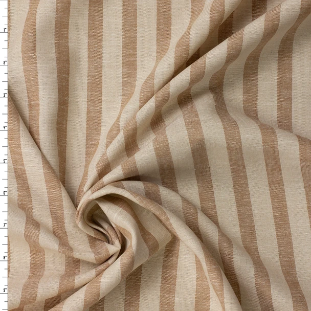 Ivory and Cappuccino Vertical Stripe Italian Designer Cotton/Linen #31833 Fabric By The Yard