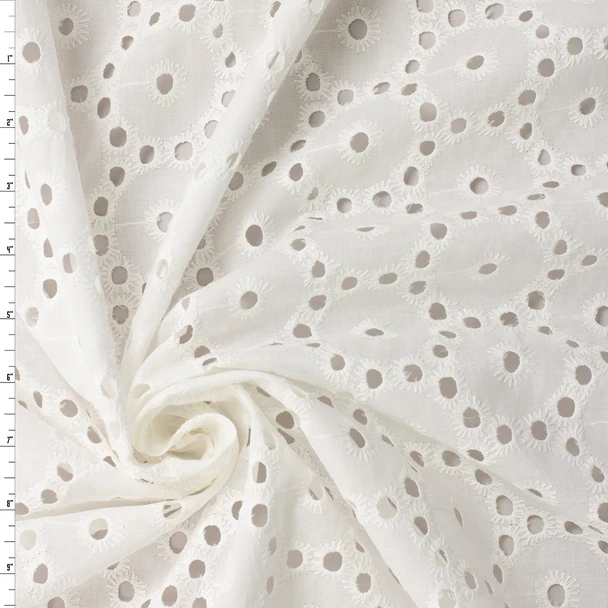 White on White Medallions Italian Designer Cotton Eyelet #31856 Fabric By The Yard