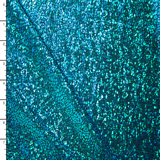 Cracked Pattern Turquoise on Black Holographic Metallic 4-way Stretch Spandex