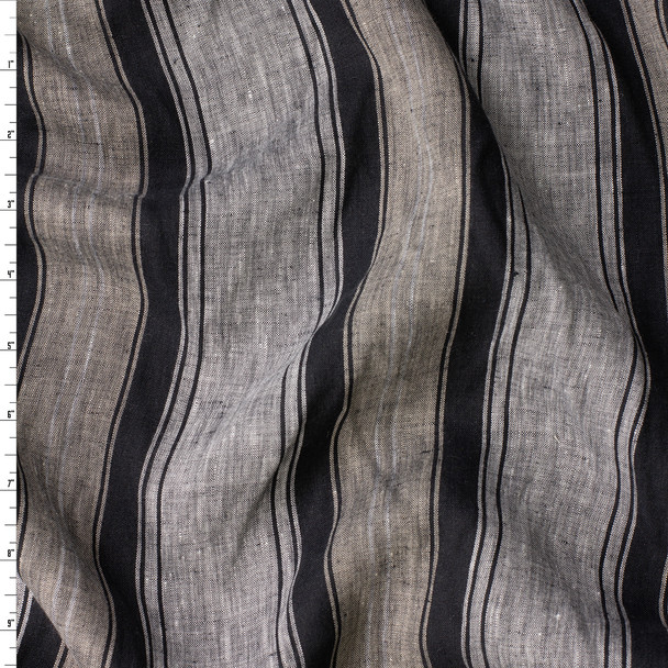 Black on Light Grey Vertical Stripe Designer Linen #31918 Fabric By The Yard