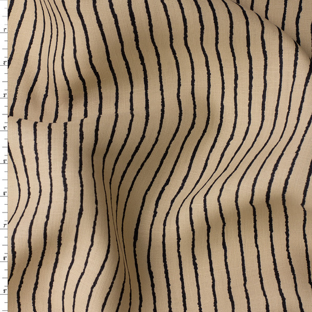 Black on Light Tan Vertical Paint Stripe Designer Linen #31927 Fabric By The Yard
