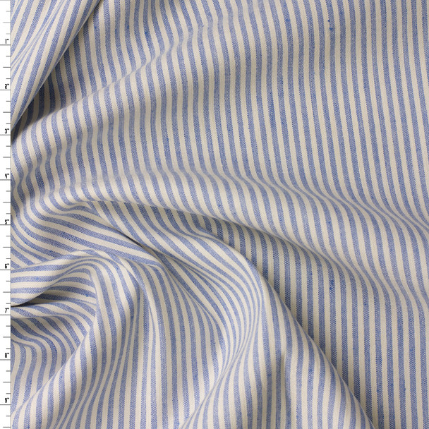 Light Blue and Ivory Vertical Stripe Marabella Stretch Linen/Viscose #31929 Fabric By The Yard