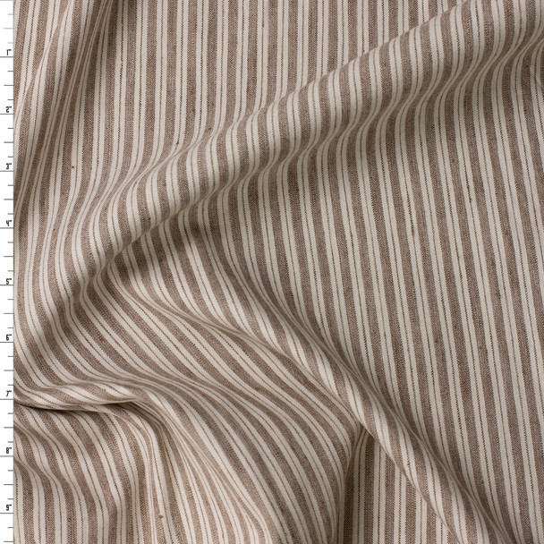 Taupe and Offwhite Vertical Stripe Marabella Stretch Linen/Viscose #31933 Fabric By The Yard