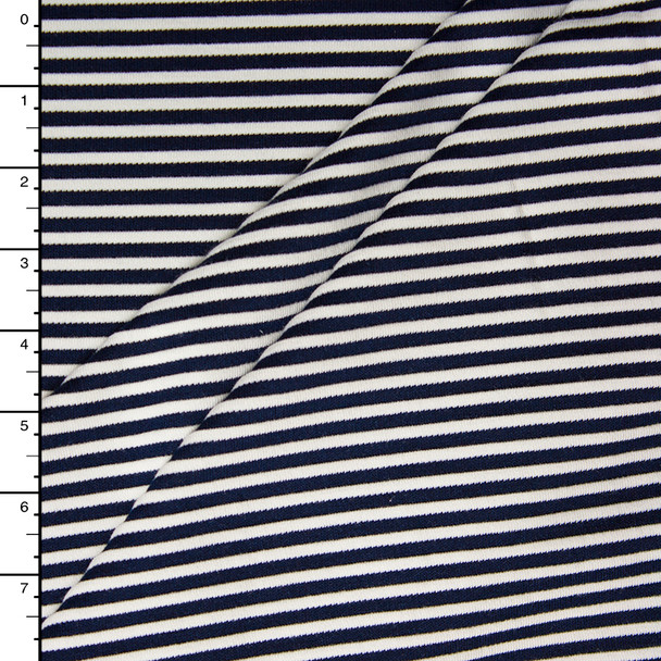 Navy and White Textured Stripe 4-way Stretch Heavy Knit