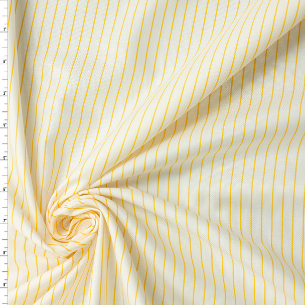 Yellow Pinstripes on White Designer Cotton Oxford #31941 Fabric By The Yard