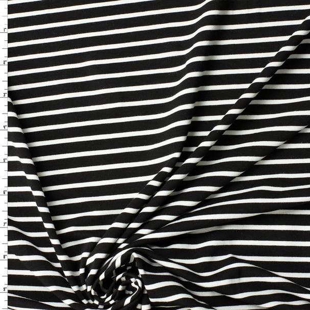 White on Black Horizontal Stripe Stretch Modal Micro Rib Jersey #31951 Fabric By The Yard