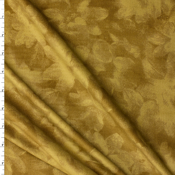 Tan and Caramel Shadow Floral Japanese Micro Wale Corduroy from Hokkoh #31956 Fabric By The Yard