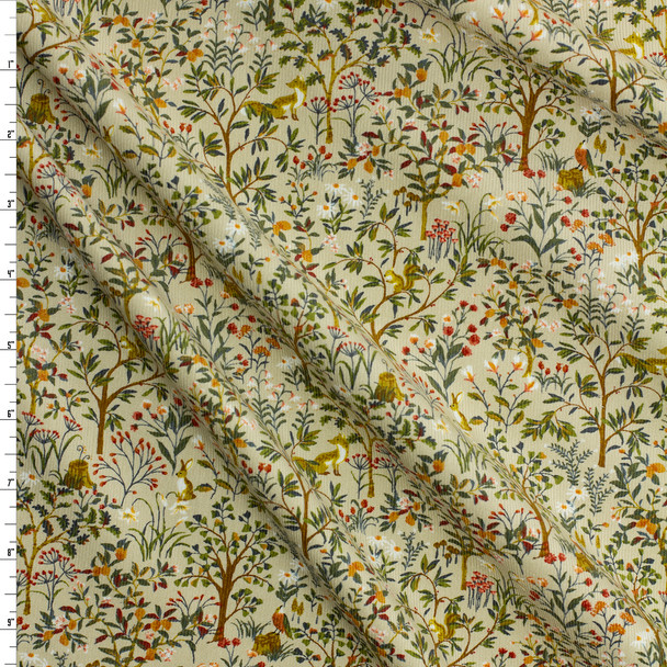 Foxes in the Garden on Light Tan Japanese Micro Wale Corduroy from Hokkoh #31957 Fabric By The Yard
