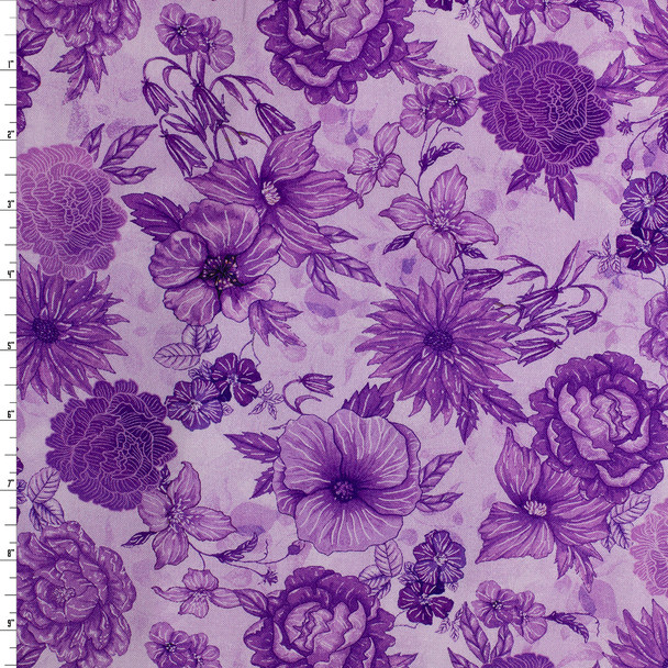 Purple Flora Quilter’s Cotton from Timeless Treasures #31985 Fabric By The Yard