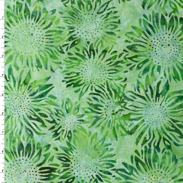 Green Sunflower Indonesian Cotton Batik #32013 Fabric By The Yard