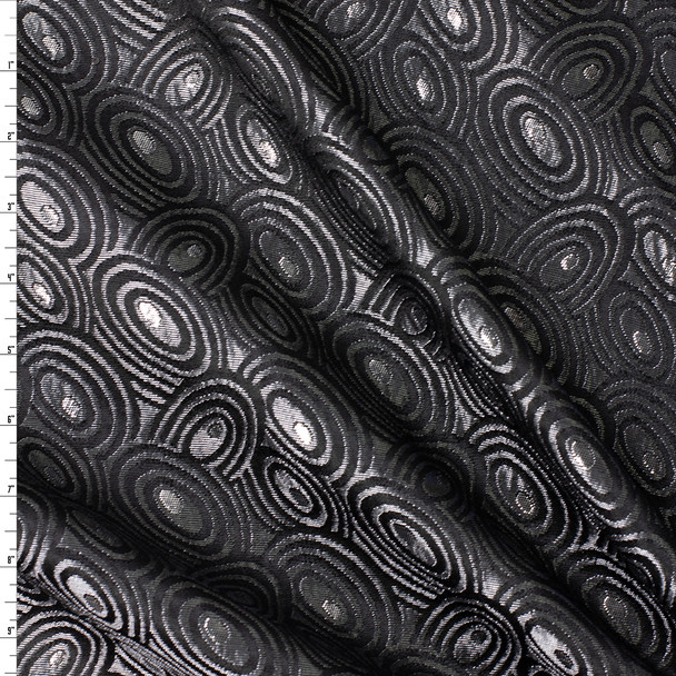 Gunmetal and Black Metallic Ovals Designer Brocade #32028 Fabric By The Yard