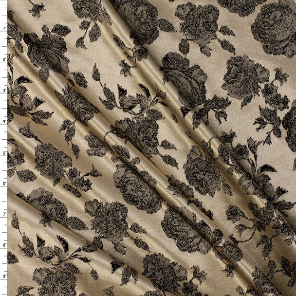 Champagne and Black Rose Floral Designer Jaquard #32031 Fabric By The Yard